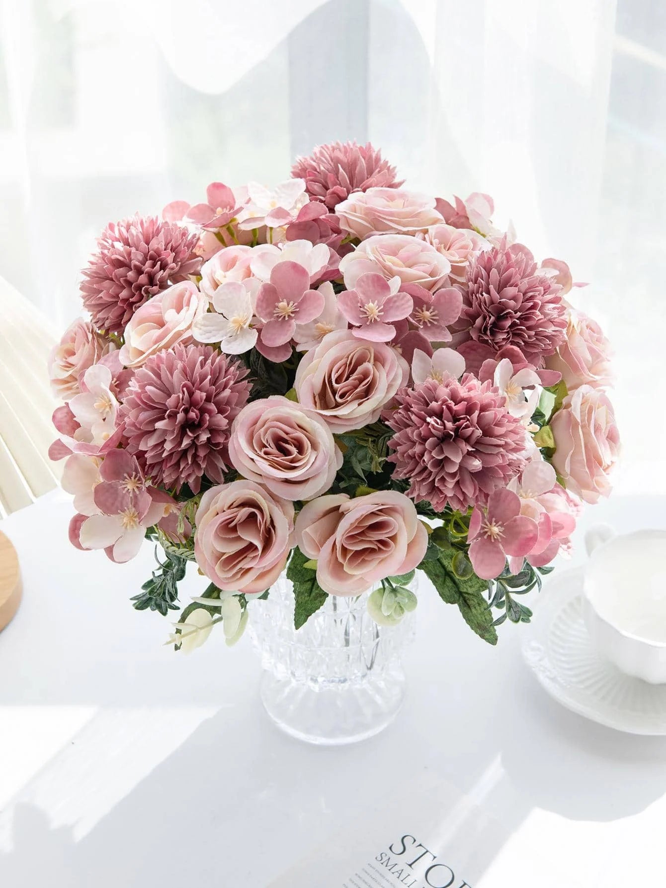 Bouquet Artificial Roses w/ Silk Balls: Wedding Home Decor