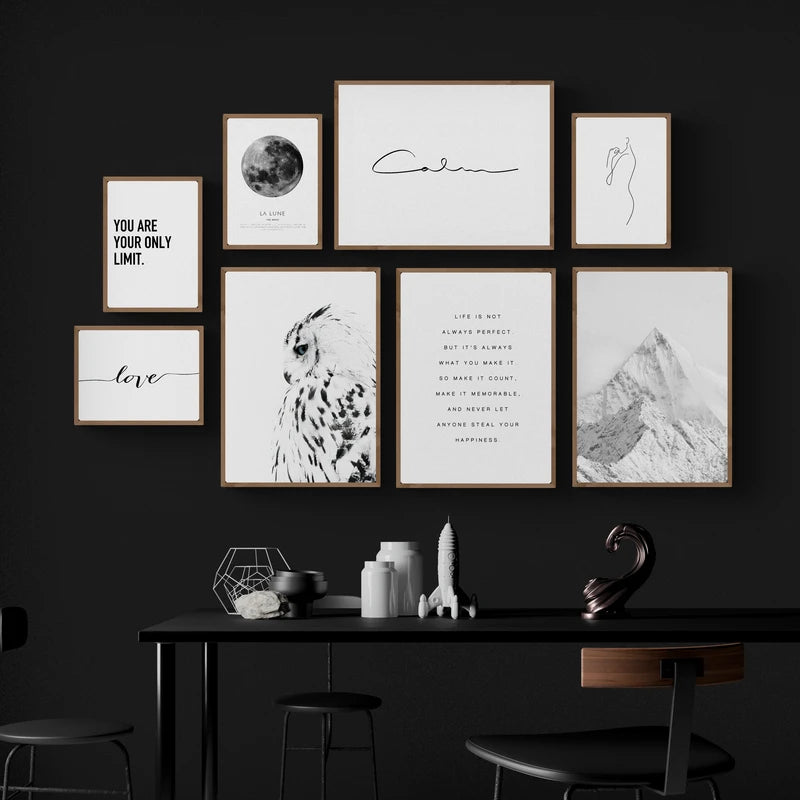 Nordic Minimalist Black and White Abstract Wall Art Canvas Painting