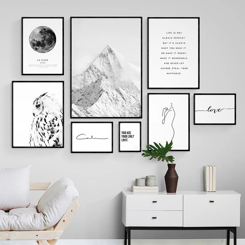 Nordic Minimalist Black and White Abstract Wall Art Canvas Painting