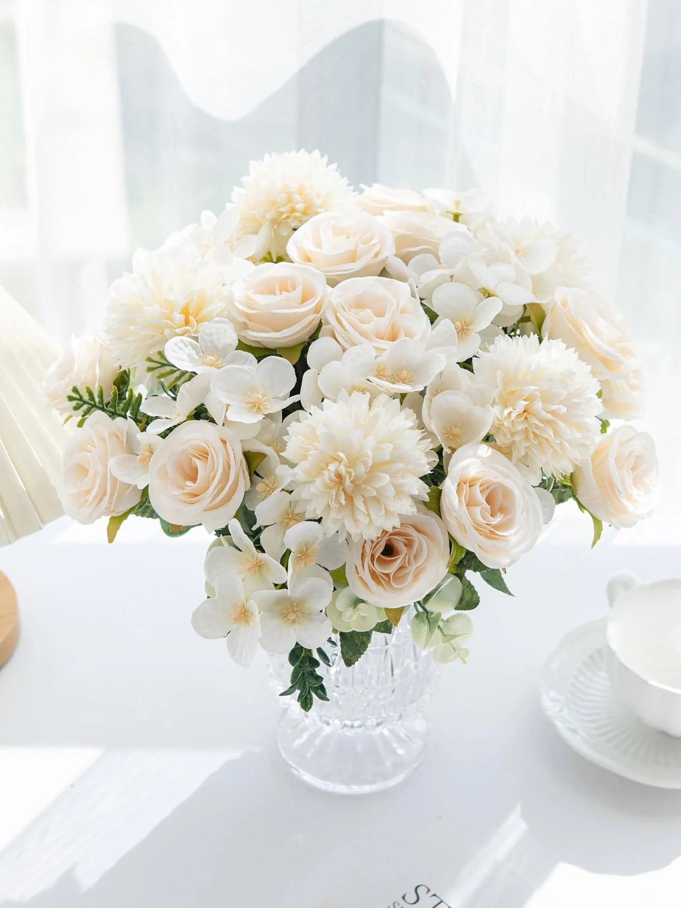 Bouquet Artificial Roses w/ Silk Balls: Wedding Home Decor