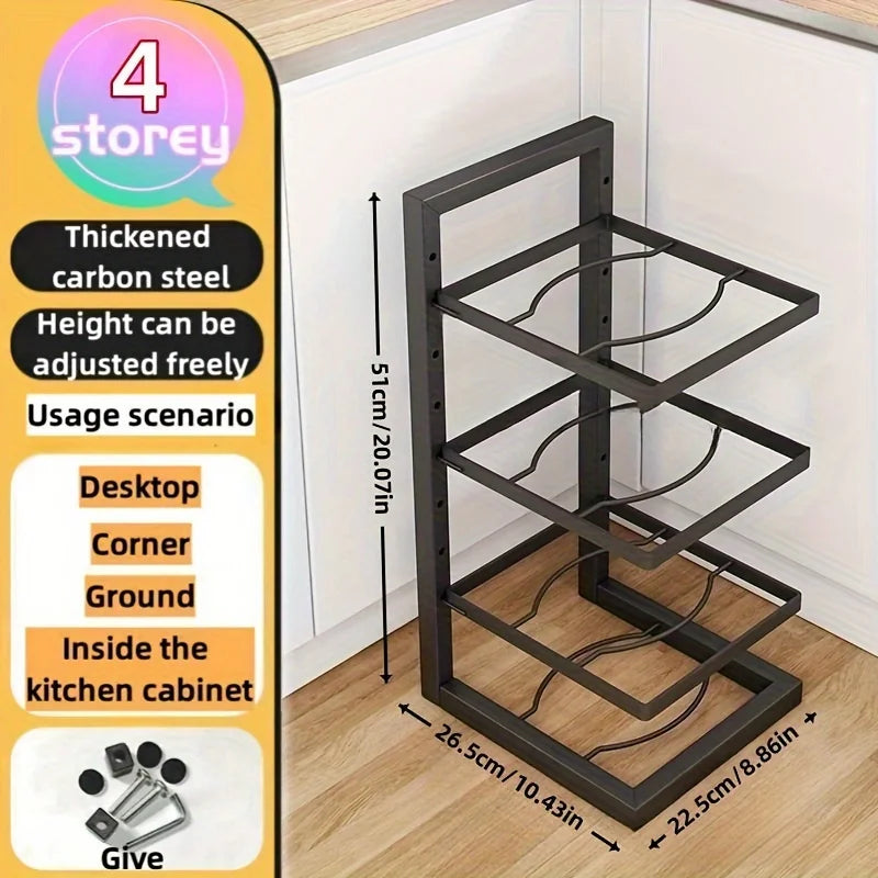 Adjustable Pot Rack Organizer, Kitchen Stainless Steel Pot Storage Rack