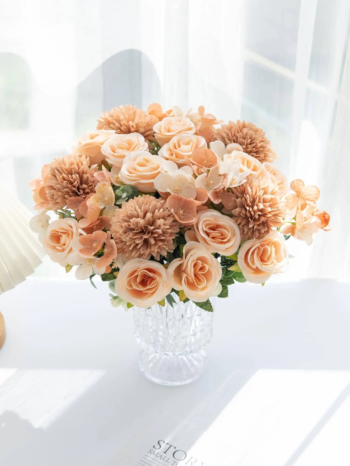 Bouquet Artificial Roses w/ Silk Balls: Wedding Home Decor