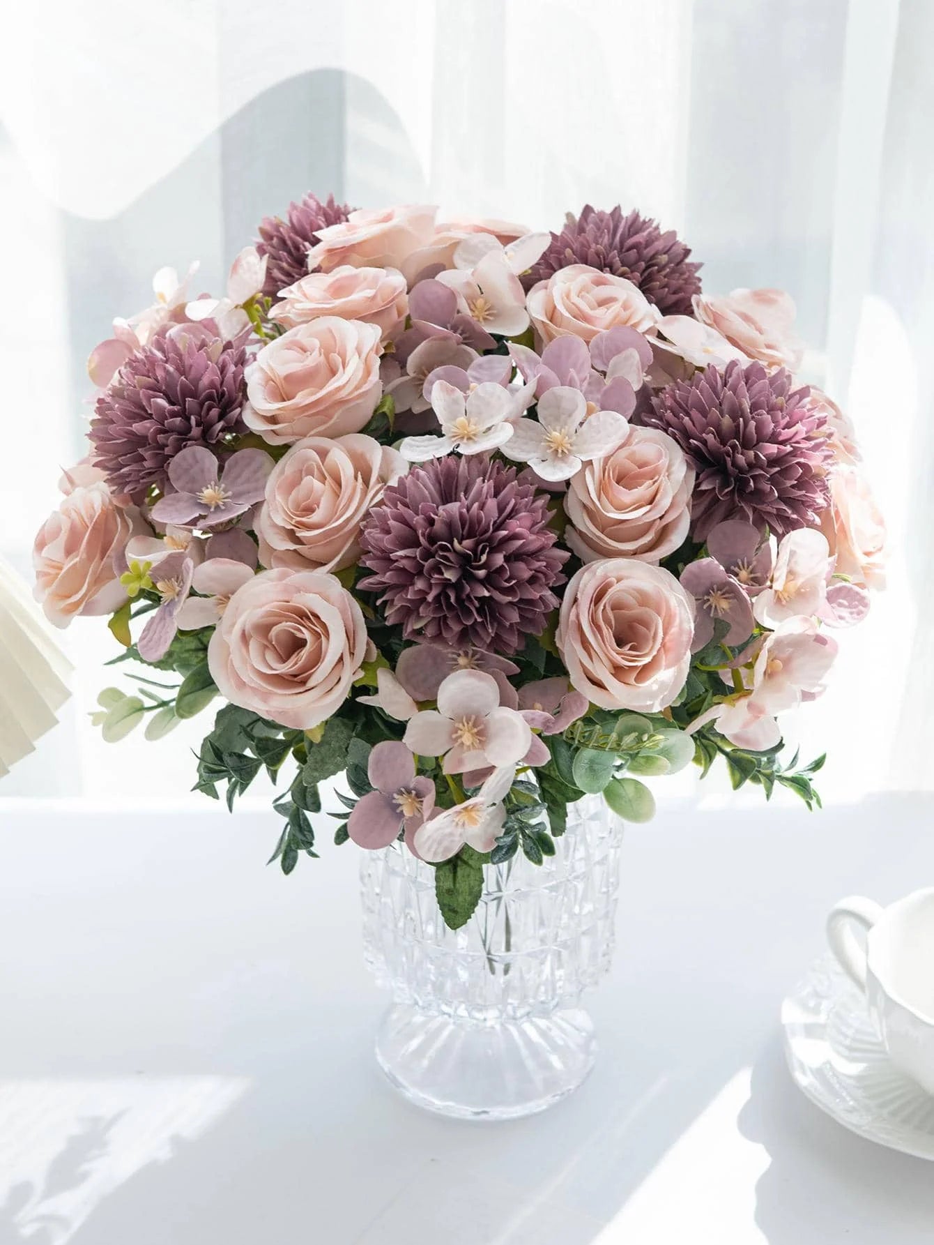 Bouquet Artificial Roses w/ Silk Balls: Wedding Home Decor