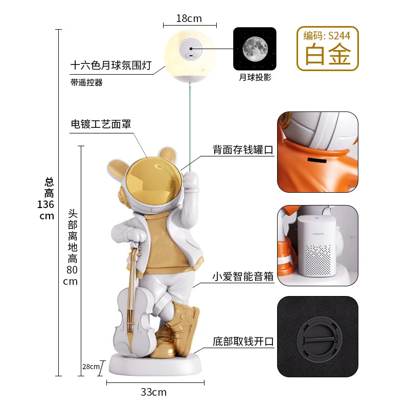 Astronaut Statue Floor Decor Living Room  Large Luminous Animal Sculpture