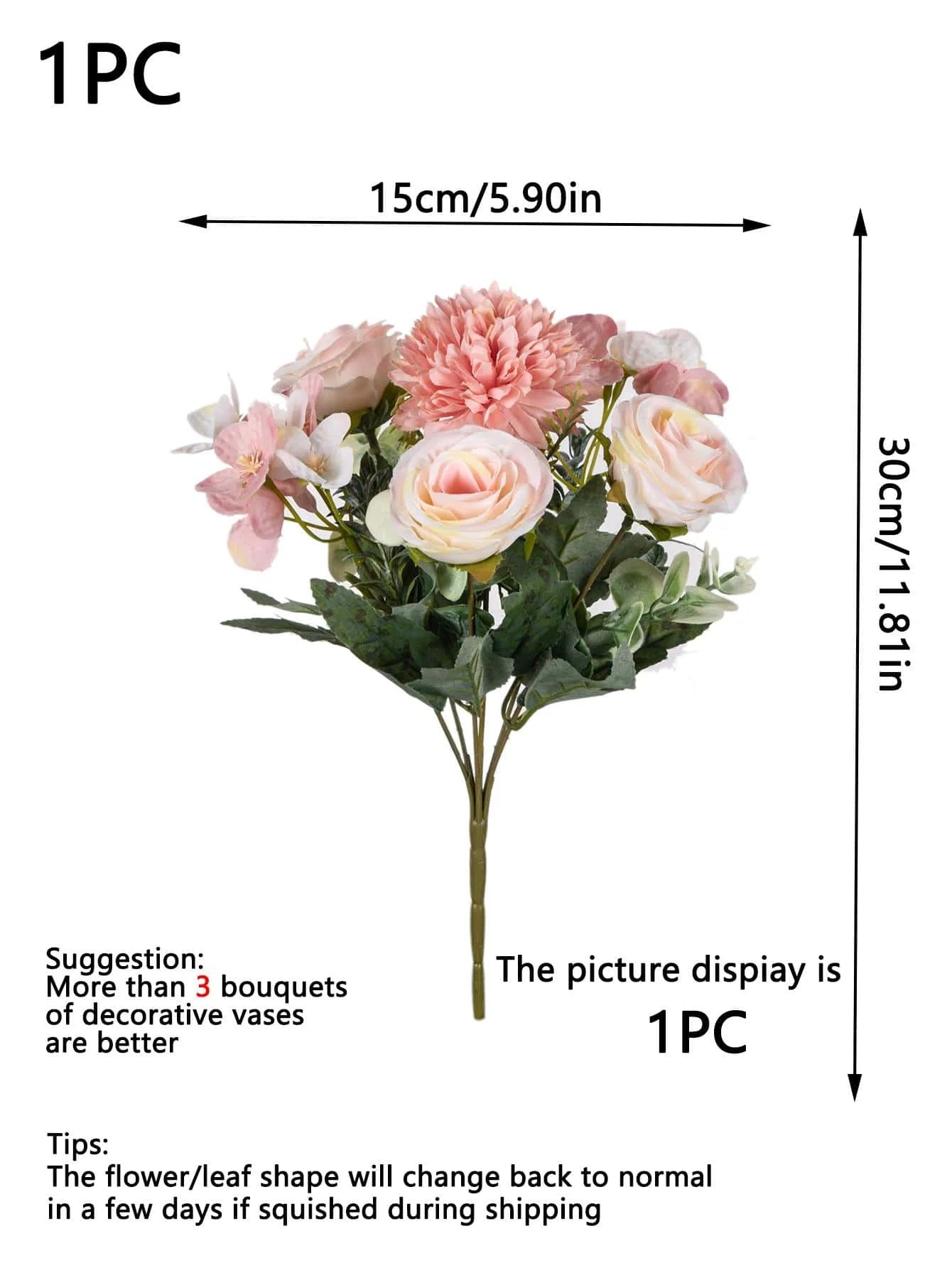 Bouquet Artificial Roses w/ Silk Balls: Wedding Home Decor