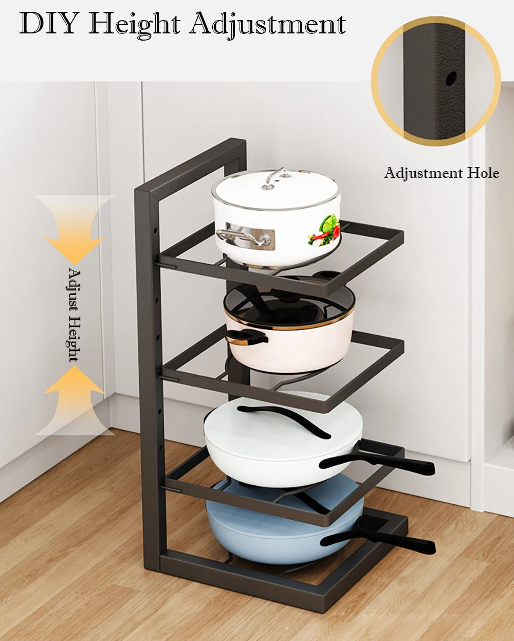 Adjustable Pot Rack Organizer, Kitchen Stainless Steel Pot Storage Rack