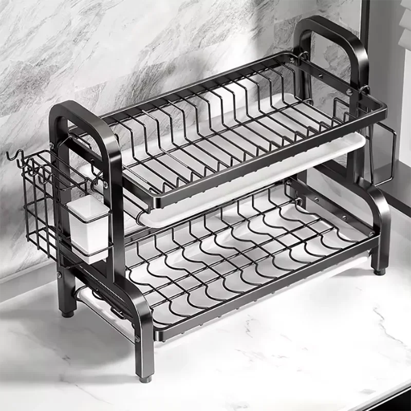 Stainless Steel Kitchen Countertop Dish Drainer with Utensil Holder