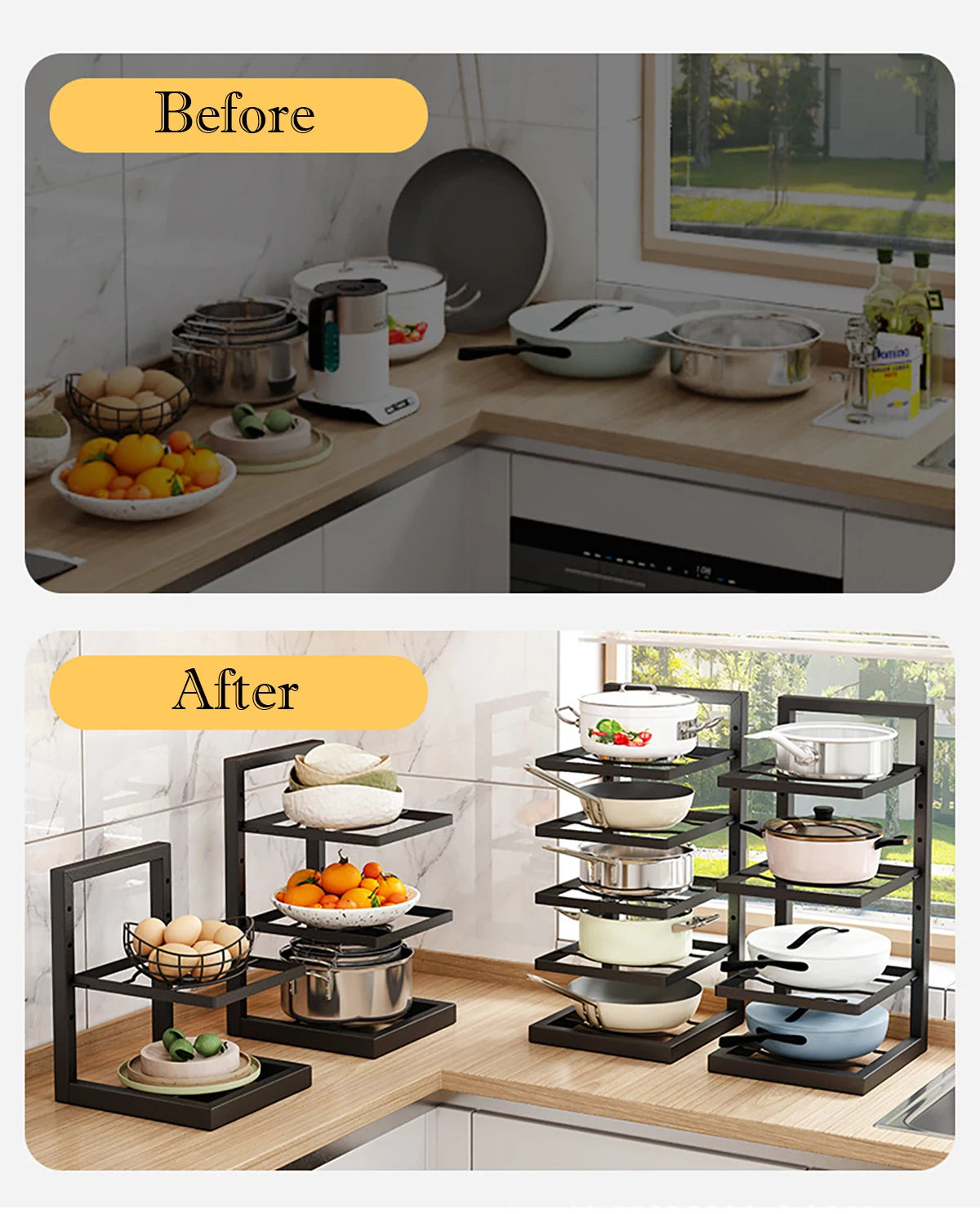 Adjustable Pot Rack Organizer, Kitchen Stainless Steel Pot Storage Rack