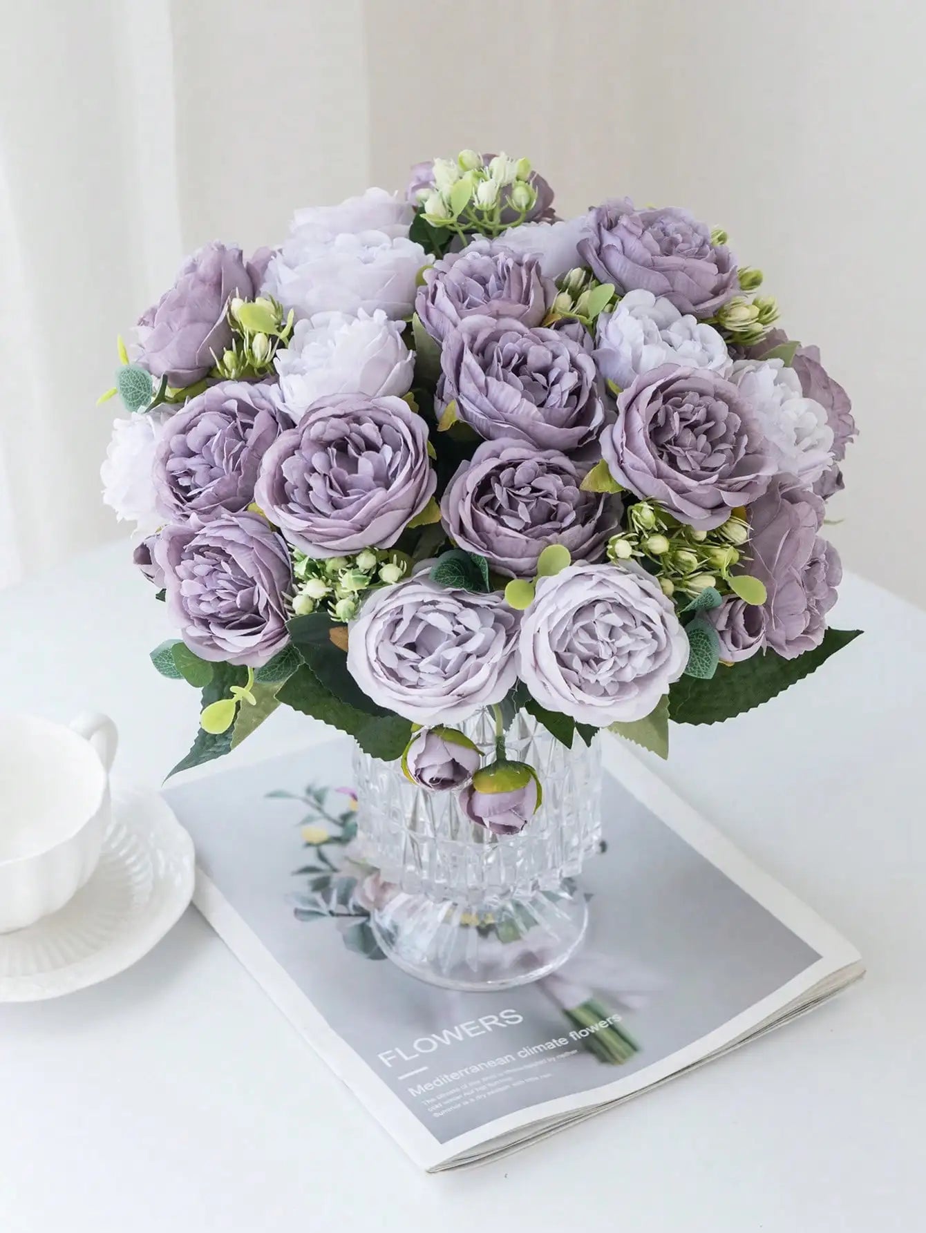 Bouquet Artificial Roses w/ Silk Balls: Wedding Home Decor