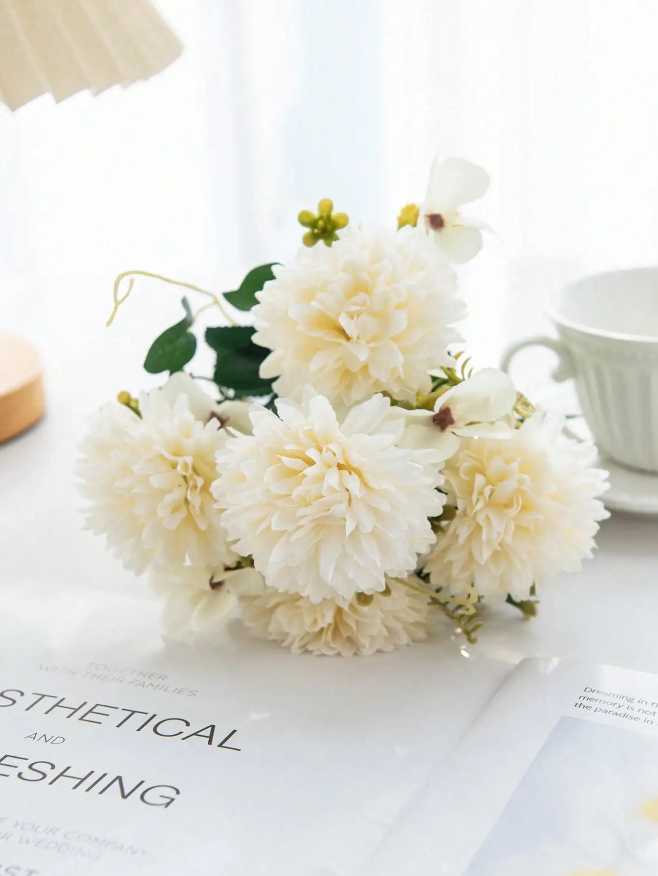 Bouquet Artificial Roses w/ Silk Balls: Wedding Home Decor