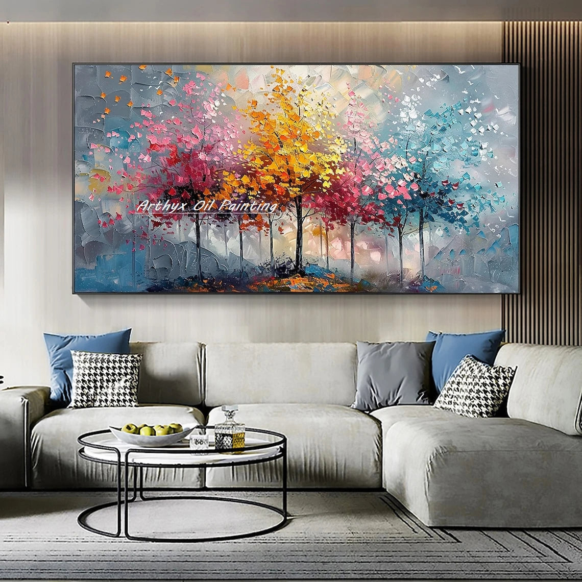 Large Hand painted Palette Knife Tree Oil Painting on Canvas