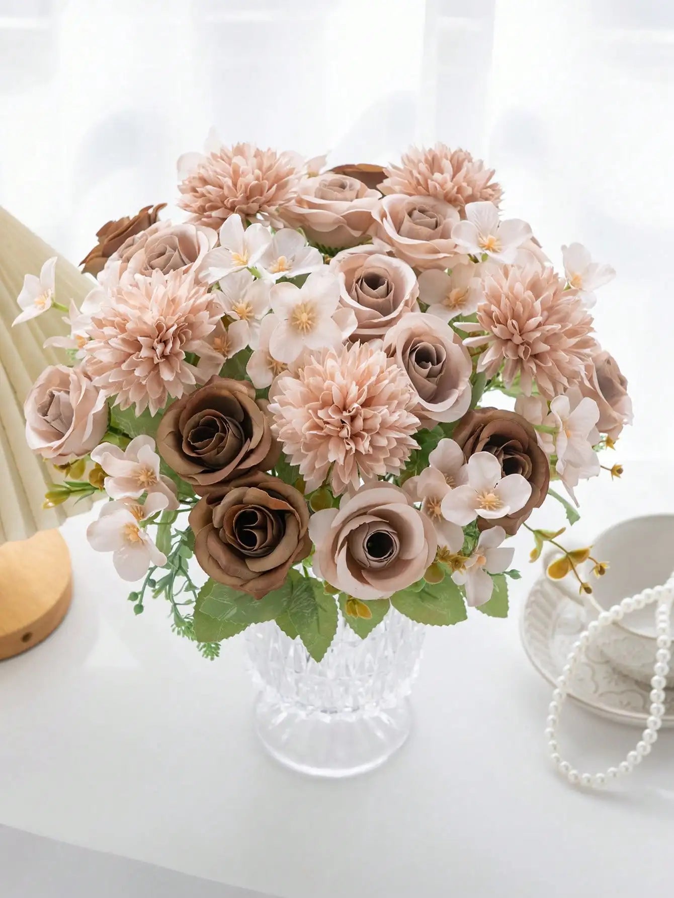 Bouquet Artificial Roses w/ Silk Balls: Wedding Home Decor