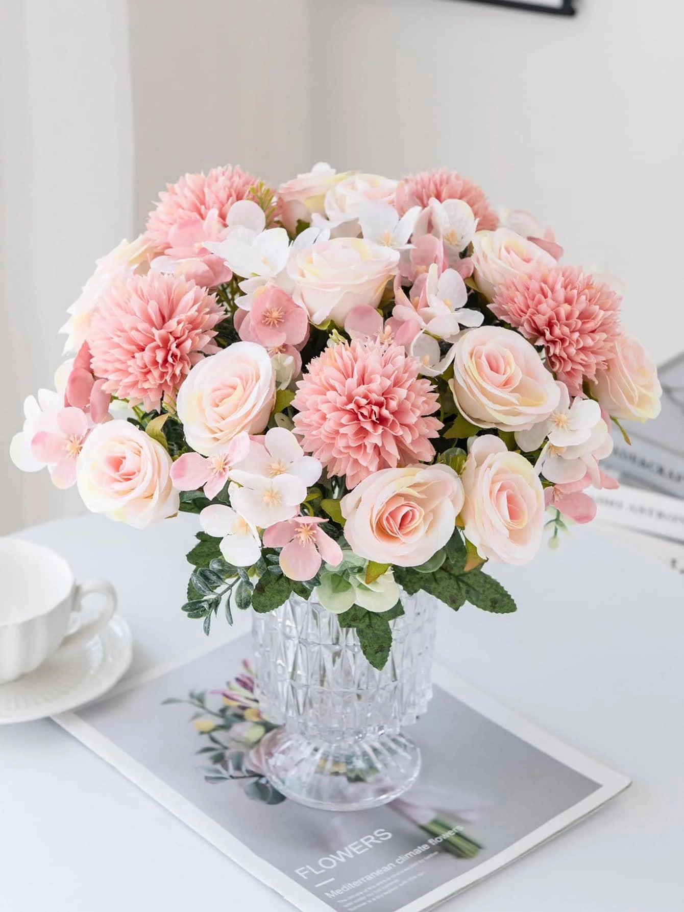 Bouquet Artificial Roses w/ Silk Balls: Wedding Home Decor