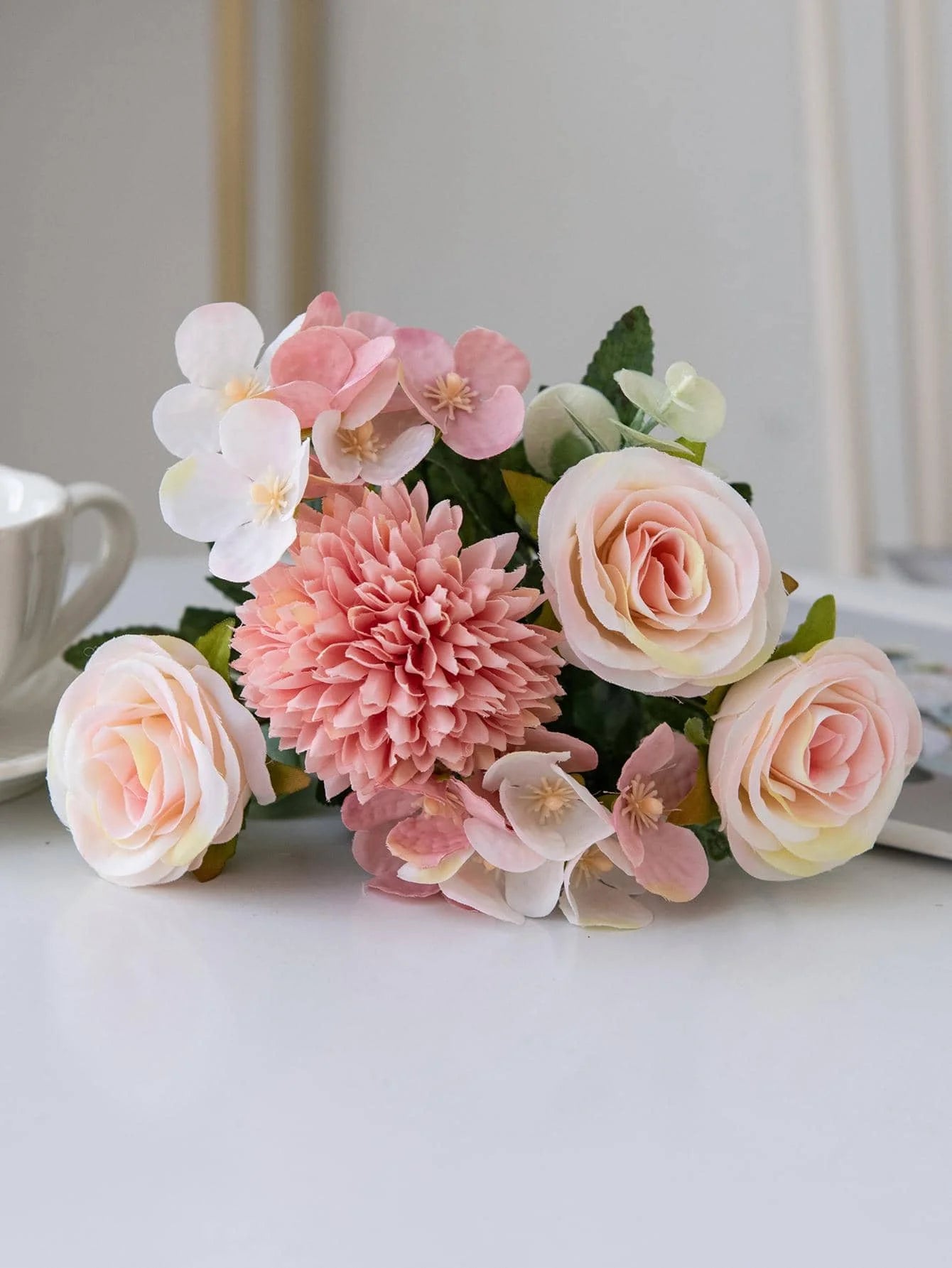 Bouquet Artificial Roses w/ Silk Balls: Wedding Home Decor