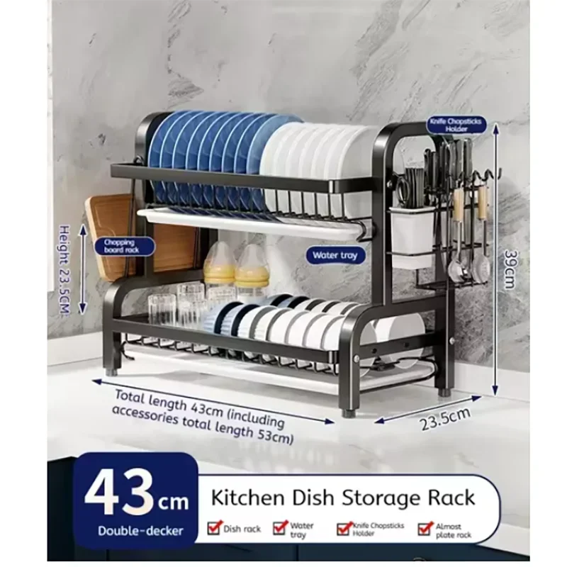 Stainless Steel Kitchen Countertop Dish Drainer with Utensil Holder