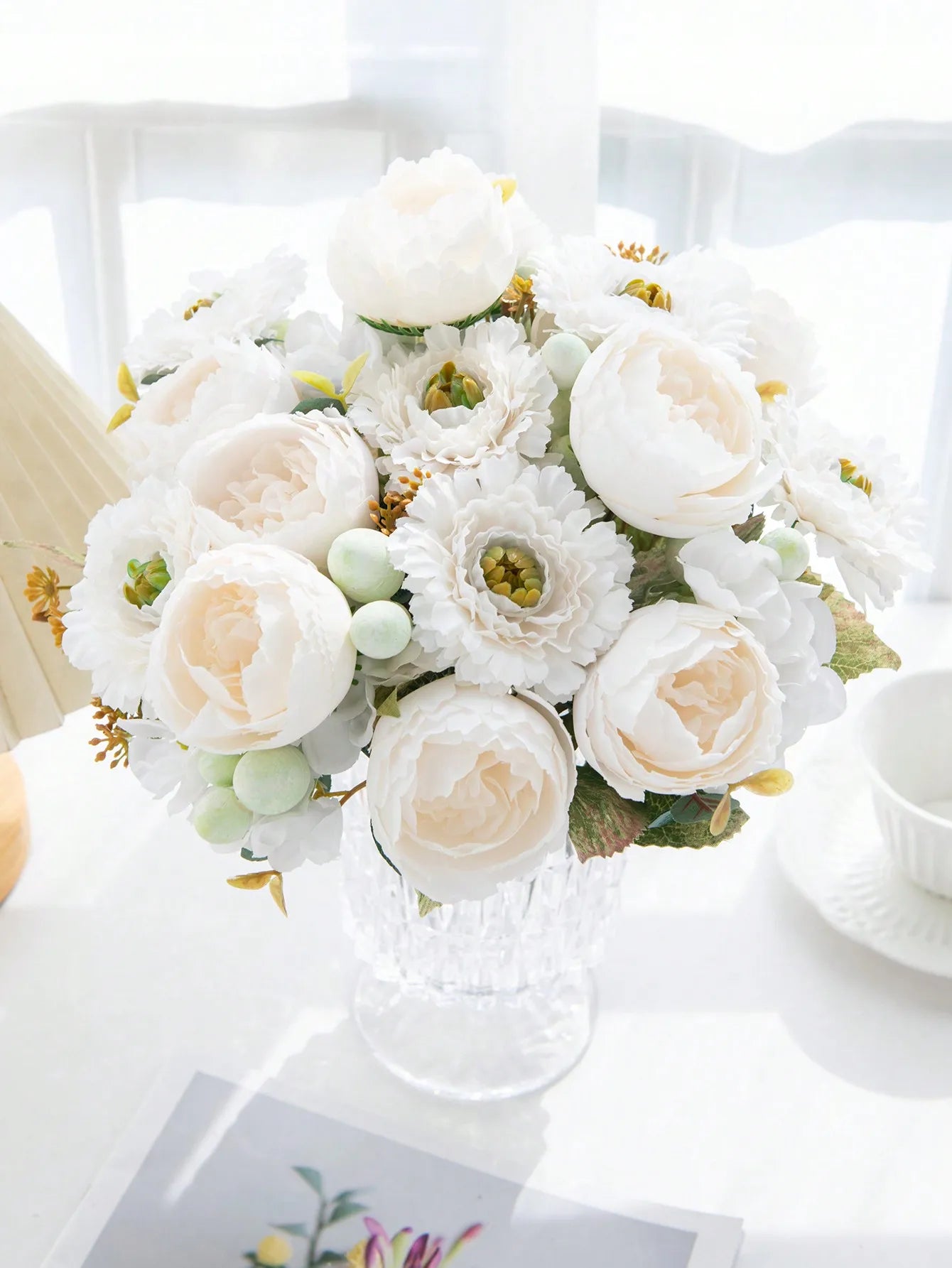 Bouquet Artificial Roses w/ Silk Balls: Wedding Home Decor