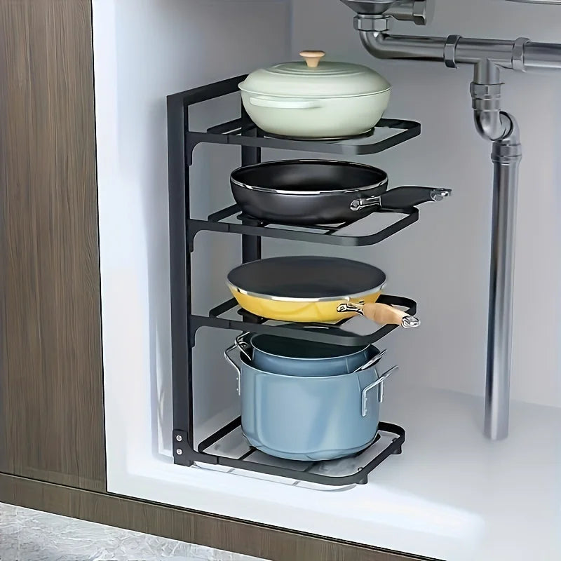 Adjustable Pot Rack Organizer, Kitchen Stainless Steel Pot Storage Rack