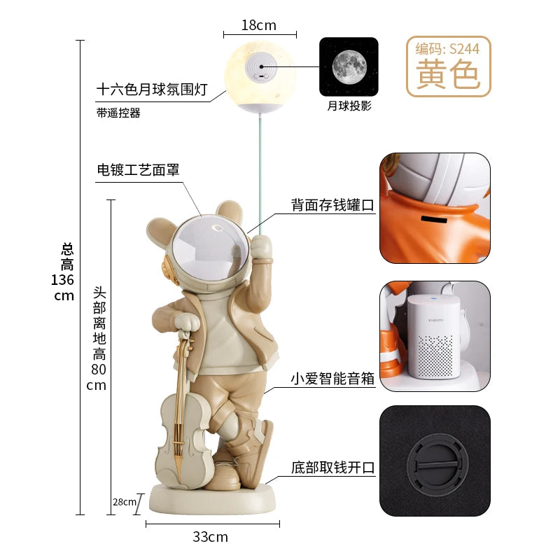 Astronaut Statue Floor Decor Living Room  Large Luminous Animal Sculpture