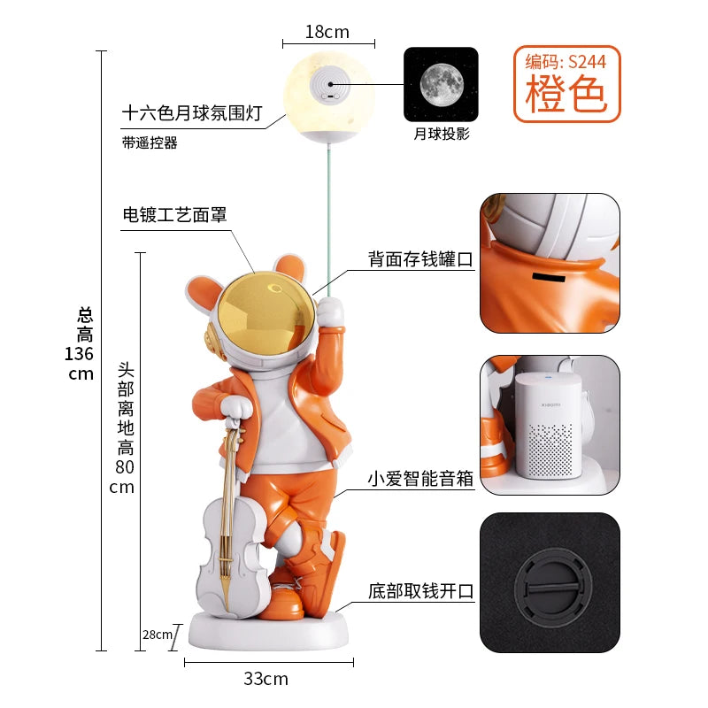 Astronaut Statue Floor Decor Living Room  Large Luminous Animal Sculpture