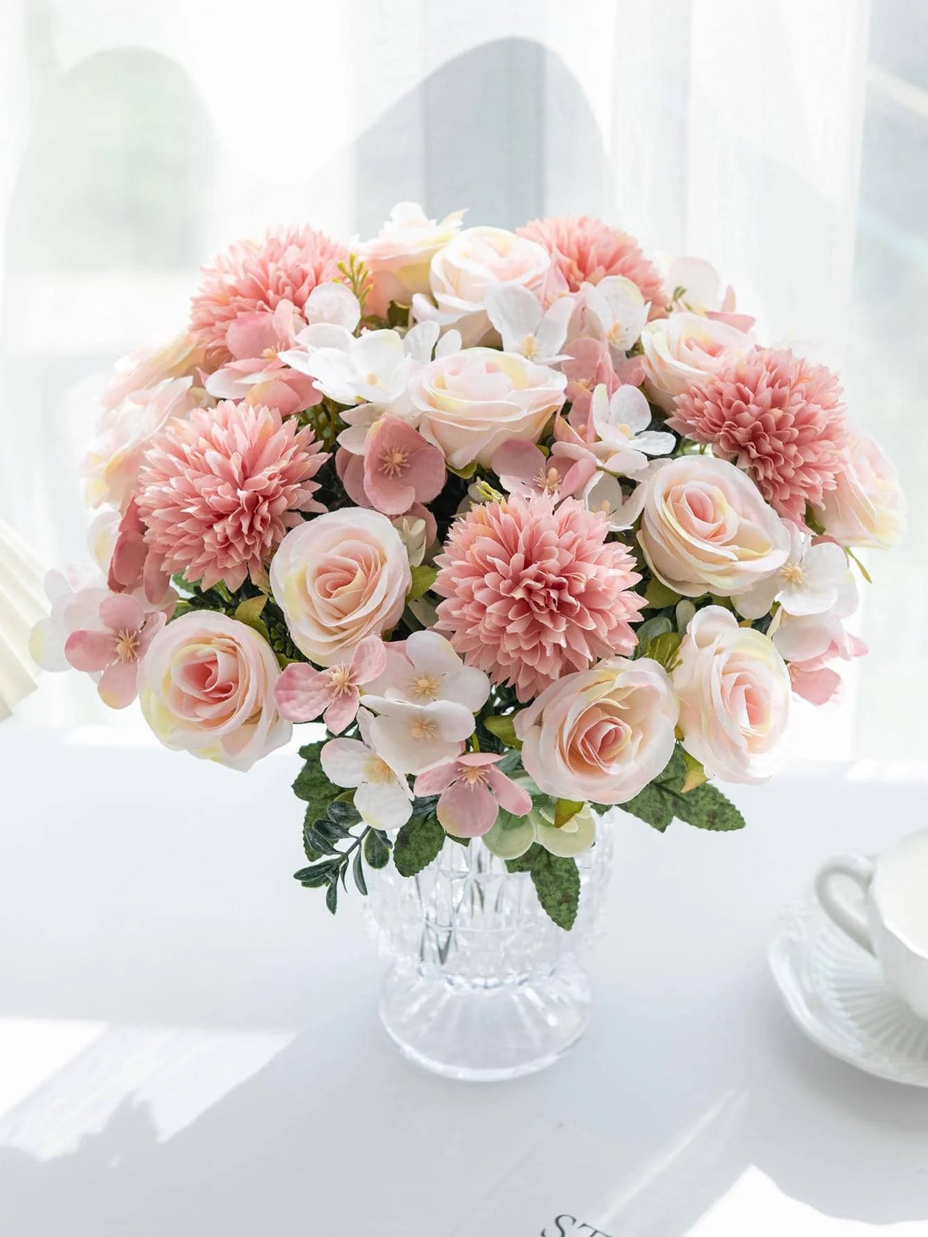 Bouquet Artificial Roses w/ Silk Balls: Wedding Home Decor