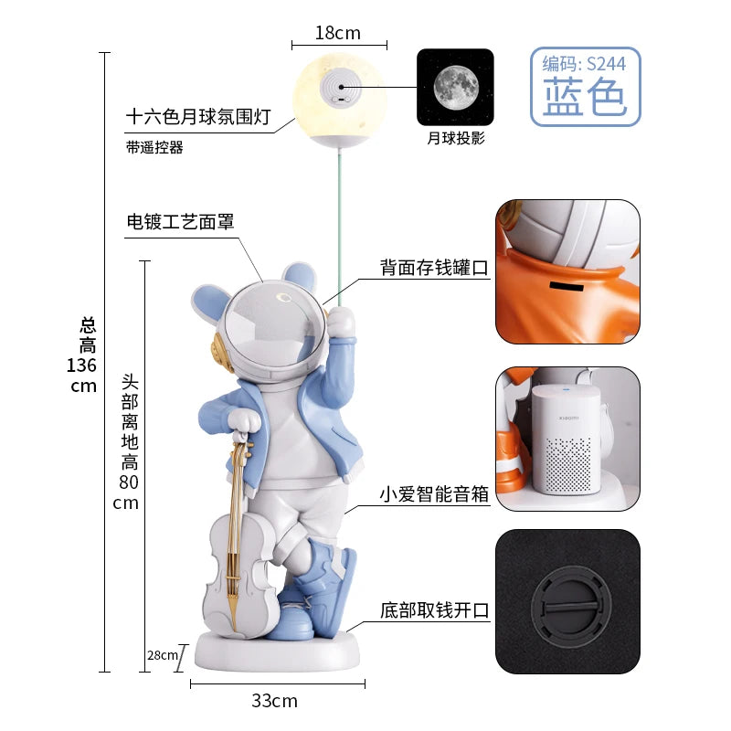 Astronaut Statue Floor Decor Living Room  Large Luminous Animal Sculpture