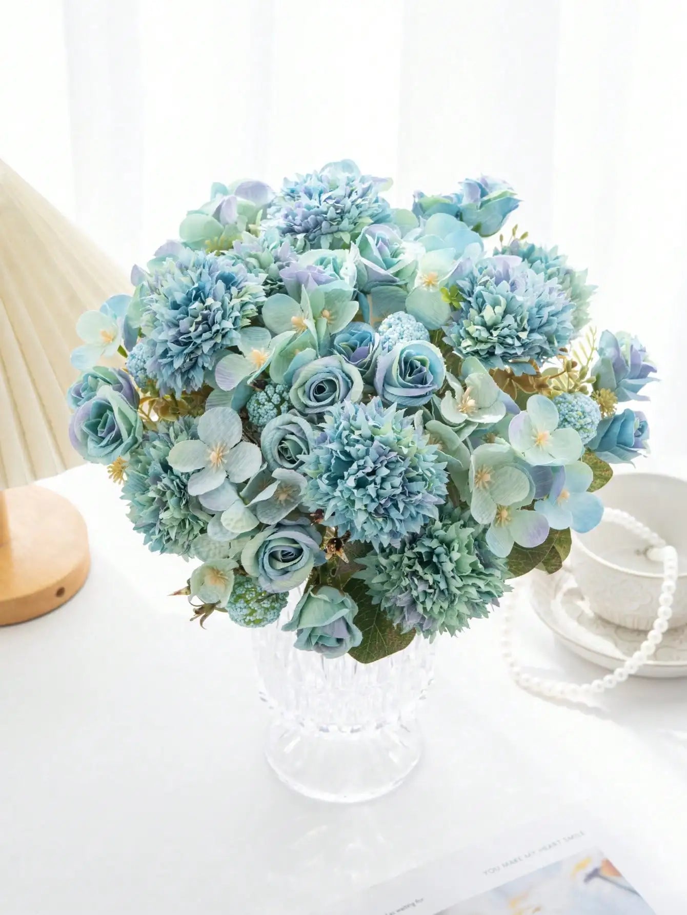 Bouquet Artificial Roses w/ Silk Balls: Wedding Home Decor