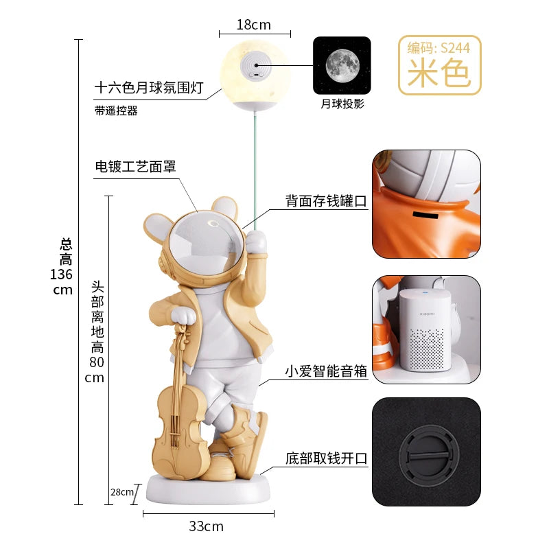 Astronaut Statue Floor Decor Living Room  Large Luminous Animal Sculpture