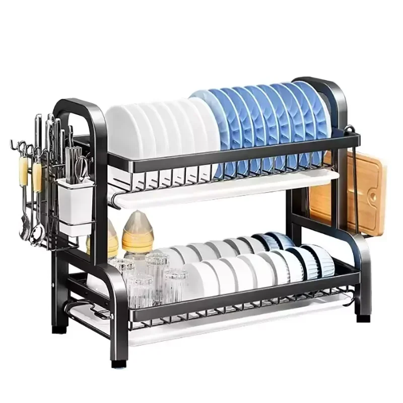 Stainless Steel Kitchen Countertop Dish Drainer with Utensil Holder